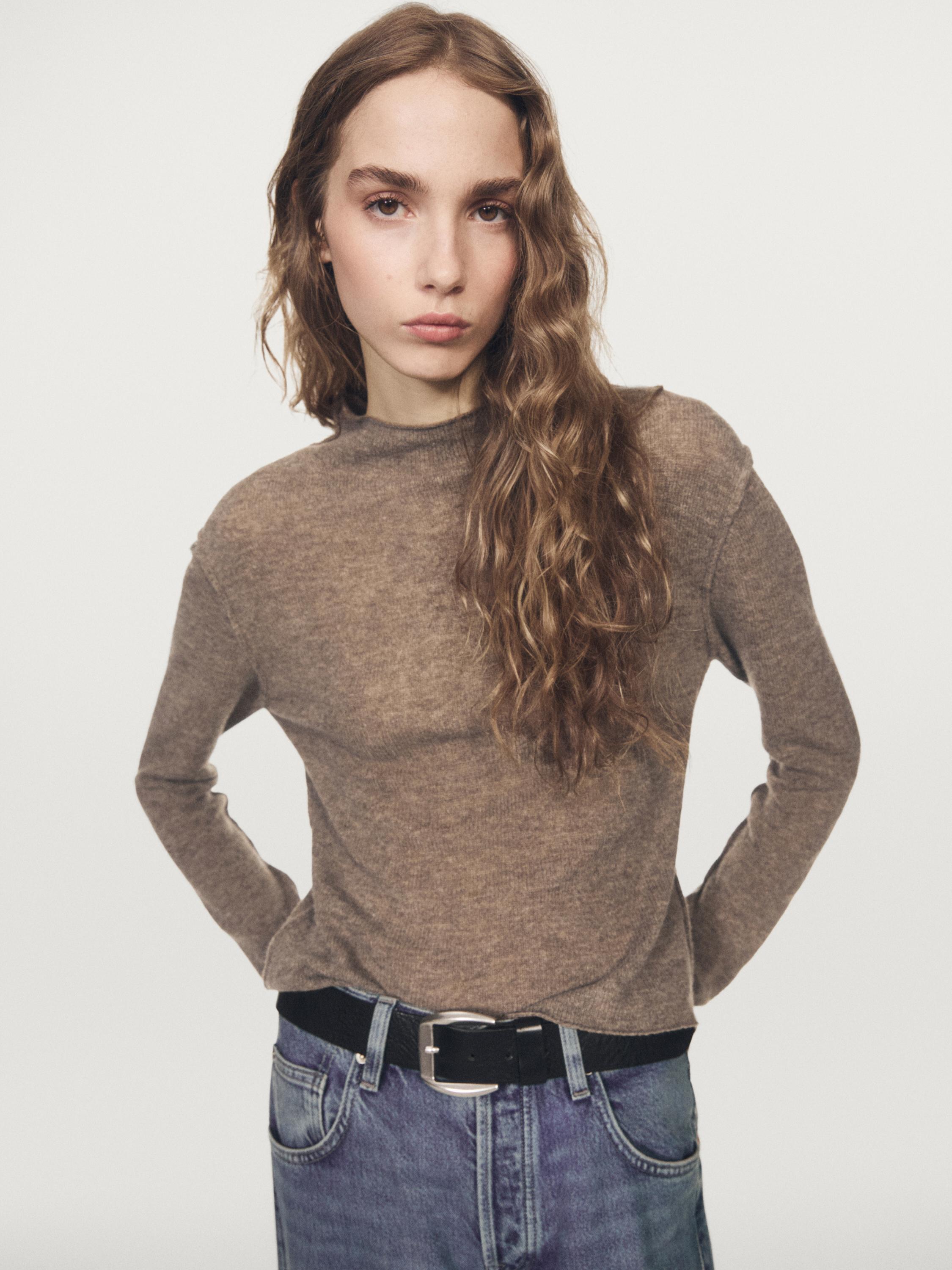 Wool blend knit sweater with mock turtleneck